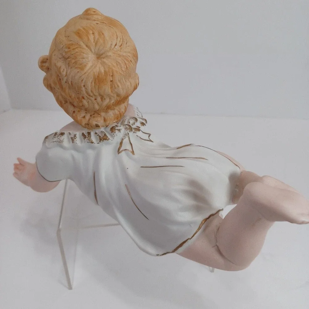 Vintage KPM Set Of 2 Large Bisque Porcelain Piano Babies Blonde Blue Eyes Japan